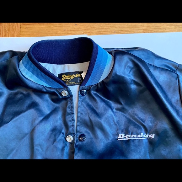 VNTG 80s Bandag Swingster Dark Blue Satin Jacket - Picture 4 of 5